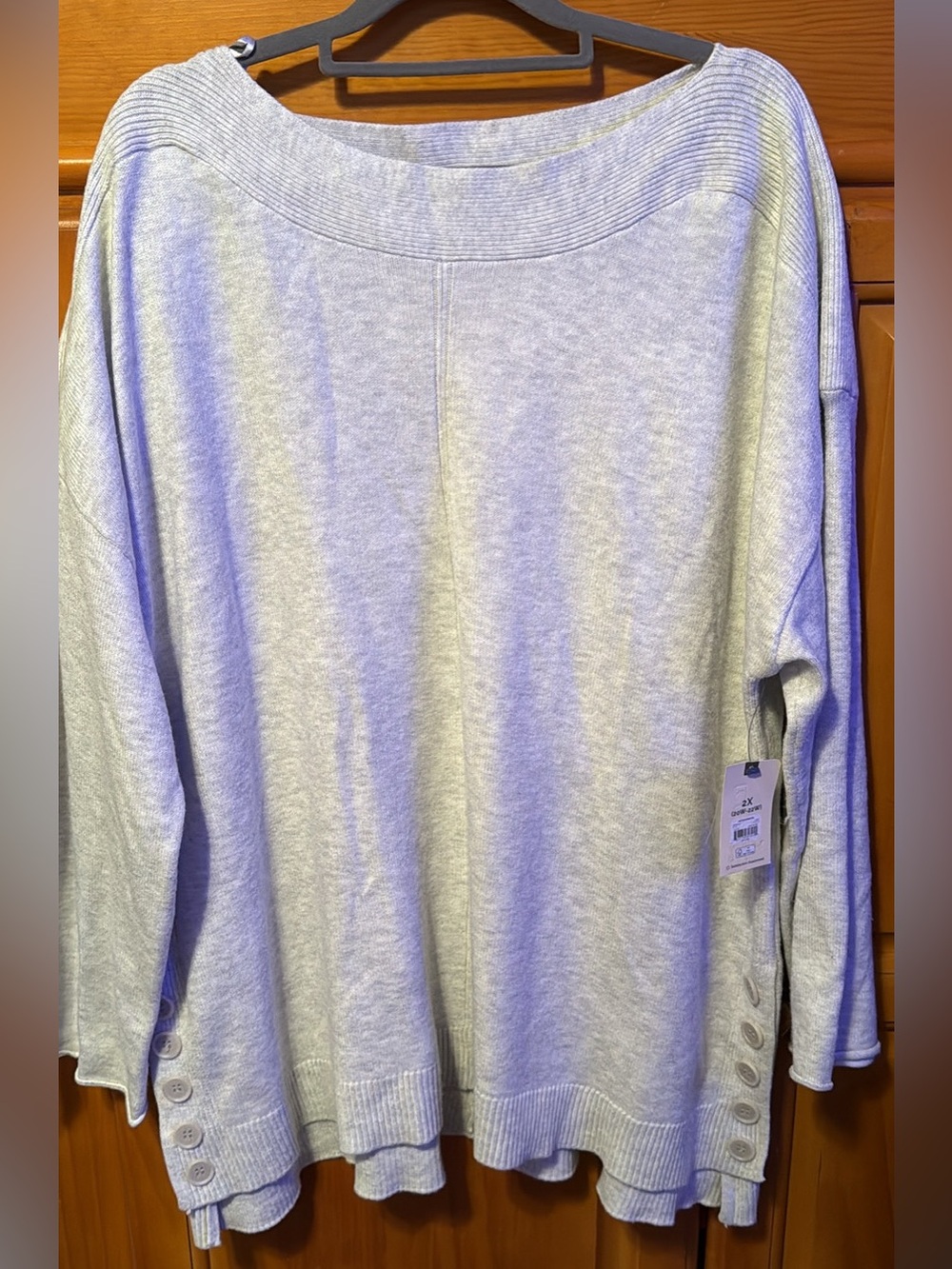 Terra & Sky Light Gray Ribbed Crewneck Sweater - Plus Size 2X